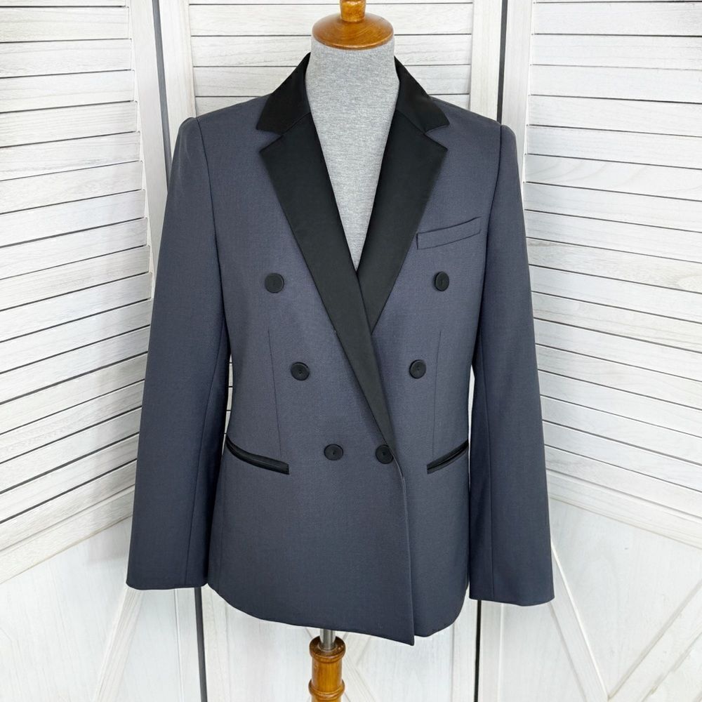 Tailored Rebecca Taylor Color Block Double Breasted Blazer Jacket Grey Black 4